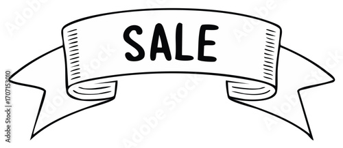 Hand drawn Sale banner doodle style with black text advertising discounts promotions