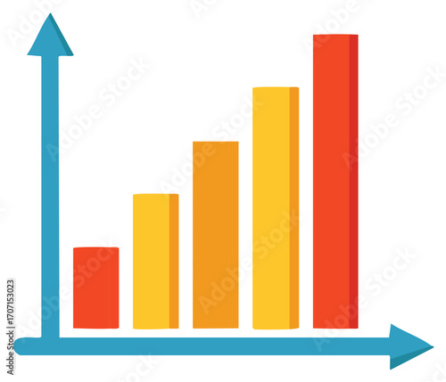 Colorful bar chart illustration representing business growth upward trend and financial success flat design icon