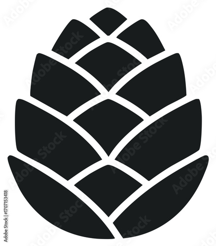 Stylized black pine cone or hop cone vector illustration simple organic shape emblem design