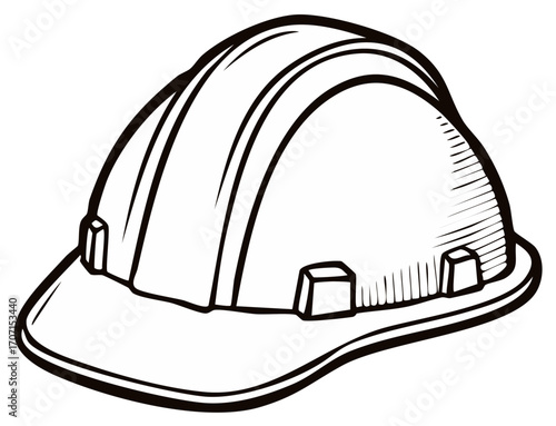 Line art of a single construction hard hat in black and white