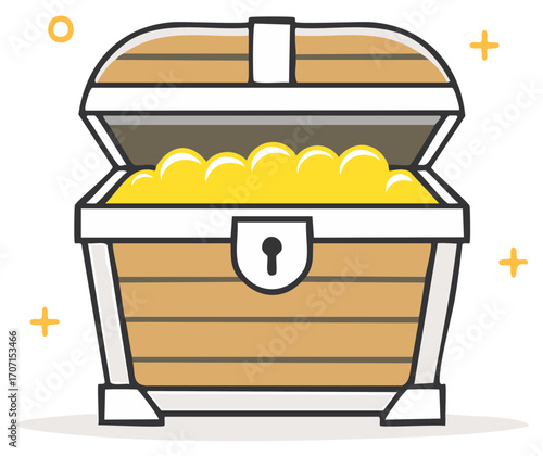 Open Wooden Treasure Chest Filled With Gold Coins