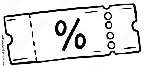 Hand drawn discount coupon or sale voucher with percentage symbol for promotion