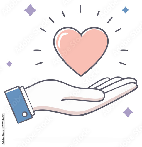Hand Holding Shining Pink Heart Shape Symbol with Glimmers