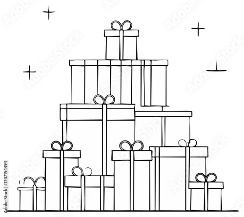 Stacked festive gift boxes with ribbons and bows celebration illustration