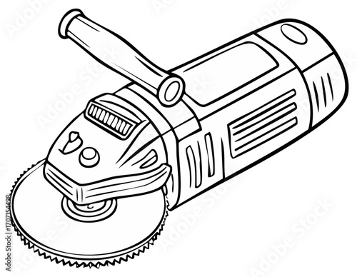Illustration of angle grinder tool with rotating disc vector