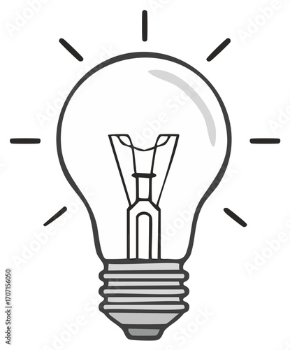 Illustration of a Lightbulb Shining with Filament, Idea Concept and Icon
