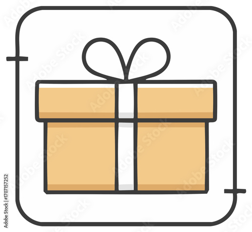 Simple outlined present box icon with a festive white ribbon and bow illustration