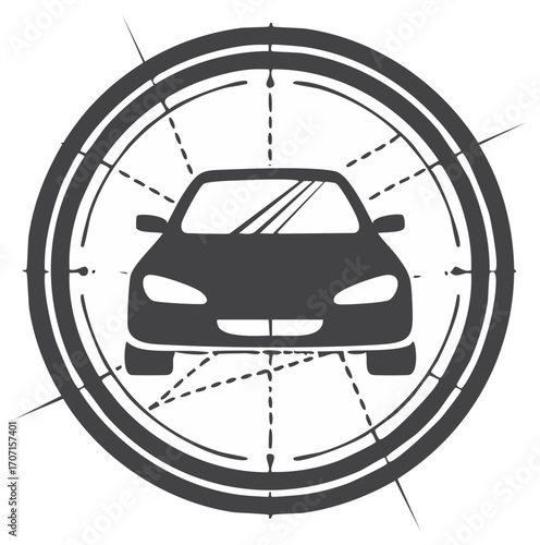 Automobile Graphic Displayed in Circular Compass Design Element Vehicle Automotive