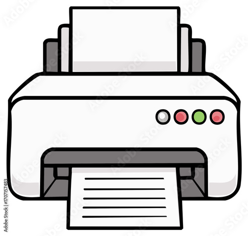 Cartoon Illustration of a Printer with Paper Output, Office, Technology Concept