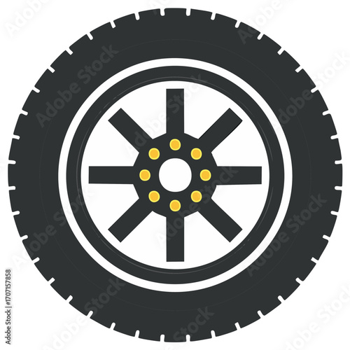 Automotive Wheel with Eight Spoke Rim and Tire Tread