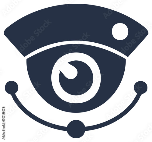Stylized Security Camera Icon with Curved Line and Eye Shape Design