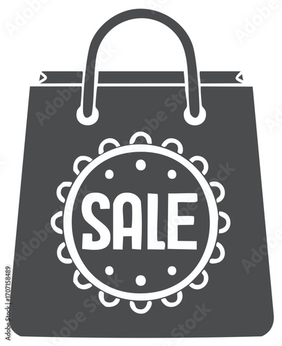 Vector Shopping Bag Icon with Sale Badge for Promotions and Discounts