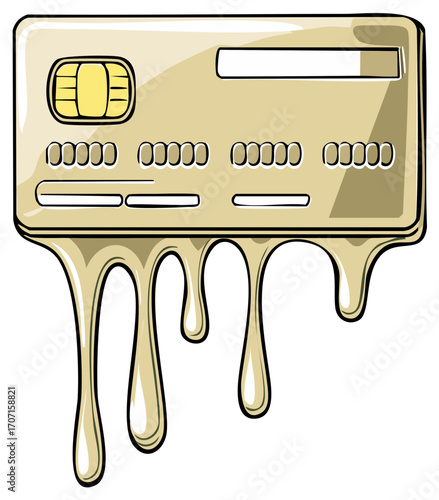 Melted Credit Card Illustration Finance Concept Spending Overdraft