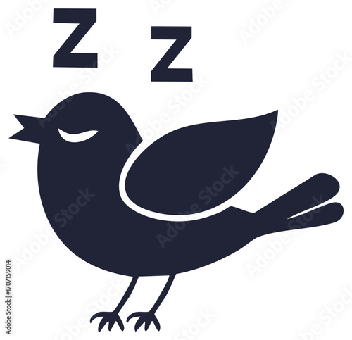 Cute sleeping bird icon with Zzz symbol. Simple flat vector illustration of a tired animal napping.