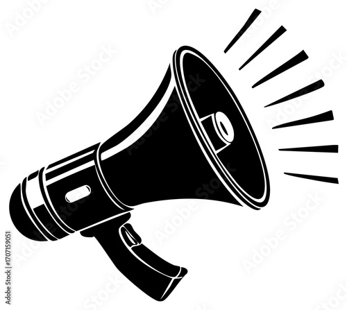 Black and White Loudspeaker with Sound Waves Isolated Illustration, Simple Megaphone Vector Design