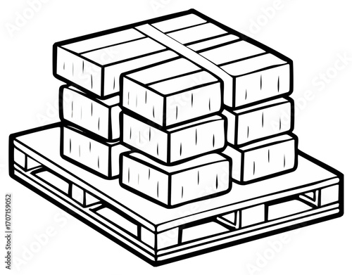 Stack of Rectangular Blocks Secured with Bands on a Wooden Pallet Illustration