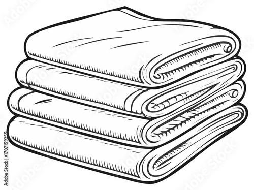 Pile of Folded Linens and Rolled Edges in Detailed Line Art