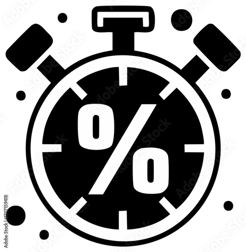 Stopwatch Showing Percentage Sign Vector Graphic Speed Discount Icon Black and White
