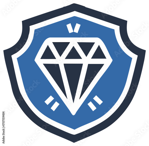 Diamond Gemstone Inside a Shield Emblem Icon Illustration