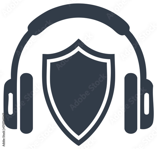 Vector icon of headphones and a shield for audio security and hearing protection