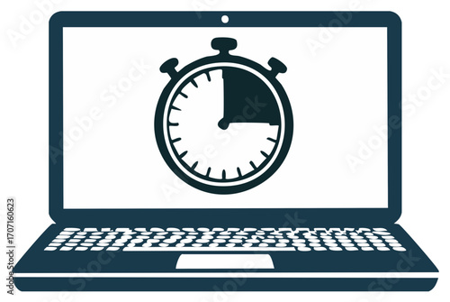 Laptop screen with a stopwatch icon, concept of time management