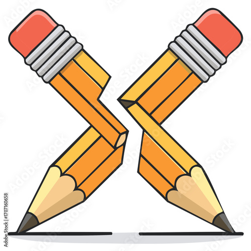 Broken Pencils Arranged in Cross Shape Illustrative Design
