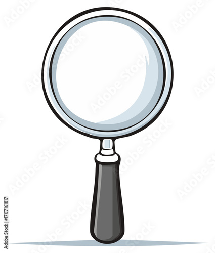 Magnifying glass with dark handle, vector illustration. Inspection instrument concept for search, investigation, and discovery.