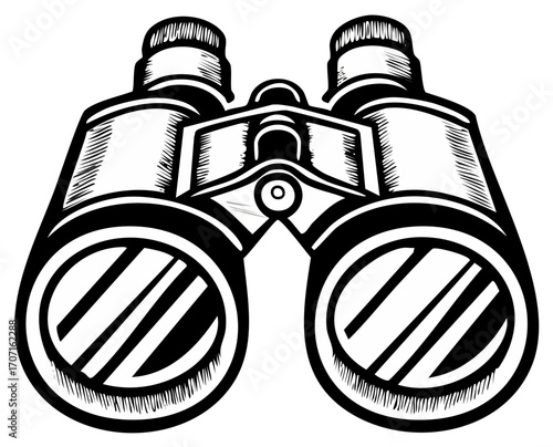 Hand-drawn binoculars pointing forward, vector art for search, vision, or optical concepts