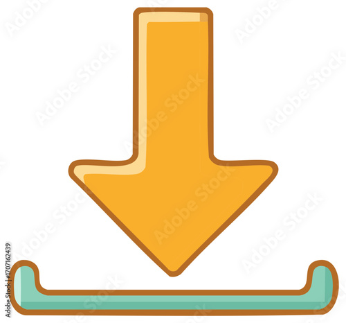 Simple cartoon download symbol with a yellow arrow pointing down for web and mobile applications