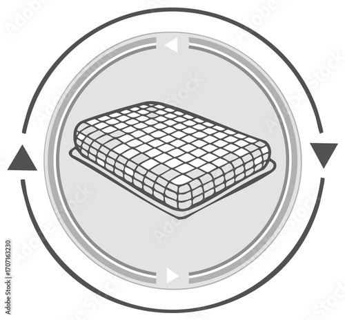 Abstract modern vector illustration with mattress inside circle with arrows.