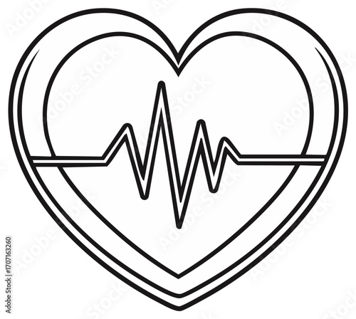 Cardiac Health Symbol with Electrocardiogram Pulse Line Inside Outline Heart Shape