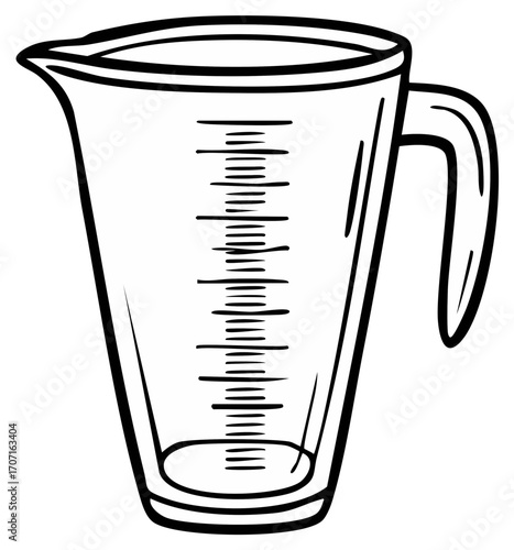 Simple line drawing of a glass measuring cup with markings