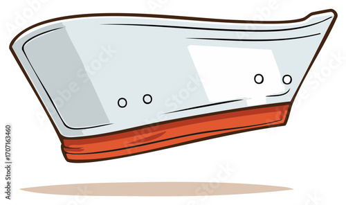 Cartoon cruise ship bow with playful eyes and orange stripe