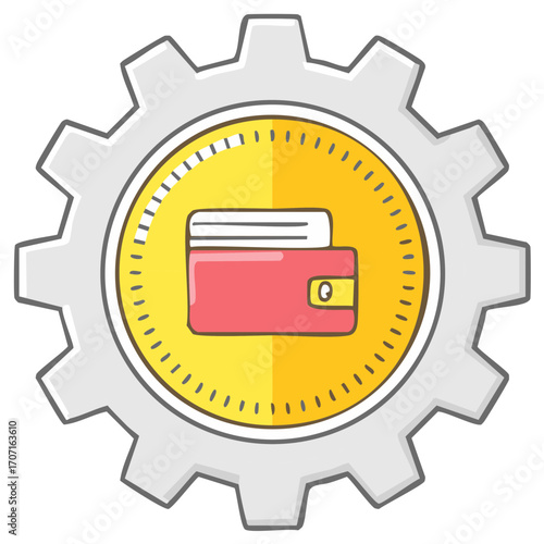 Financial management icon with a wallet inside a gear symbol for payment processing and budget settings