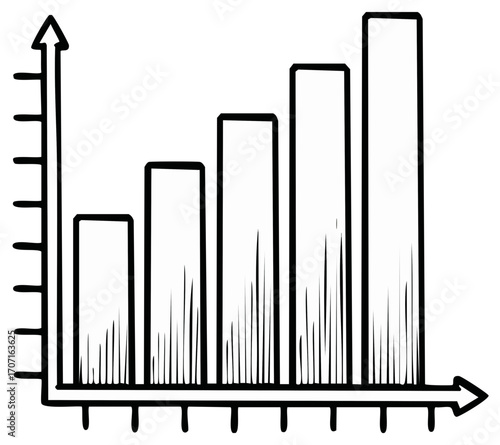Hand drawn rising bar chart sketch showing business growth and financial success