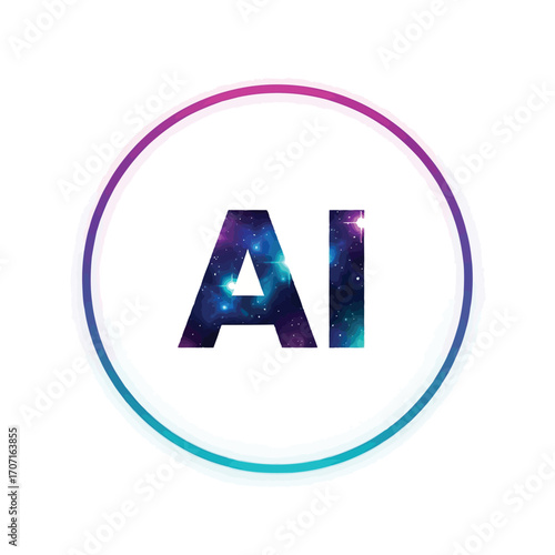 Illustration of ai acronym with futuristic galaxy pattern inside a circle