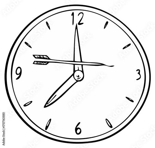 Hand Drawn Clock Face with Arrow Through Hands Symbolizing Time Management