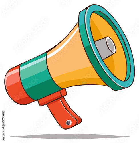 Vibrant cartoon megaphone vector illustration symbolizing important announcements public speaking and marketing campaigns