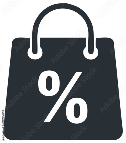 Shopping bag icon with percentage symbol for sales and discounts