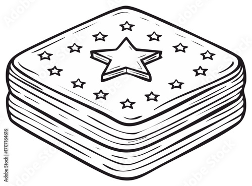 Stack of Rhombus Shaped Cookies Decorated with Stars Monochrome Drawing