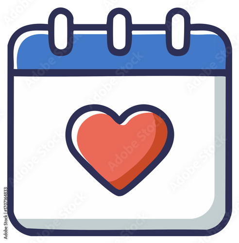 Blue calendar with red heart design, Valentine's Day planning icon, love date reminder or event scheduling concept