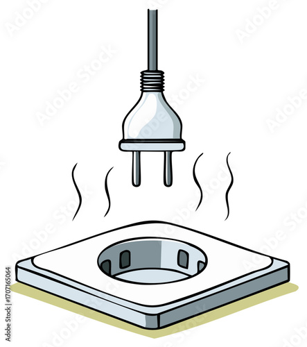 Power plug about to connect with wall socket generating heat waves conceptual illustration