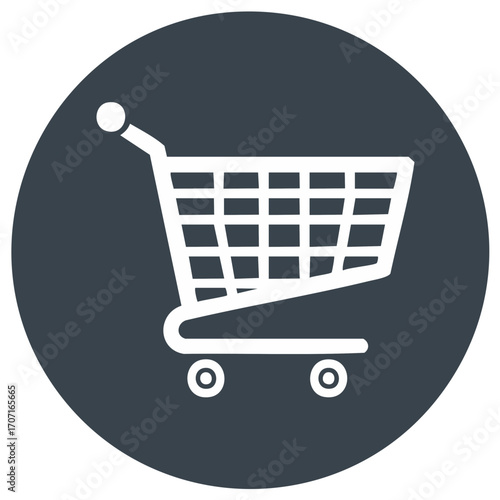Shopping cart icon in a circle. Flat vector graphic for e-commerce, online store, and website button.