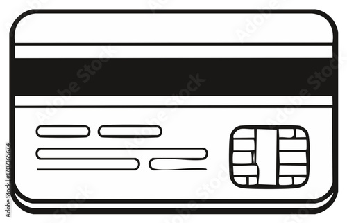 Credit card or debit card vector illustration in black and white