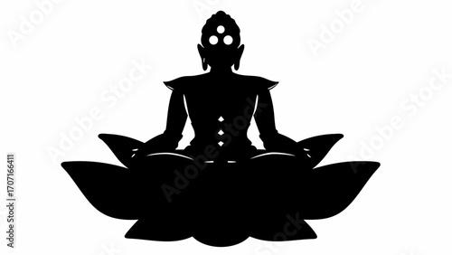 Silhouette of buddha sitting in lotus position with three eyes on forehead and diamond shapes on chest
