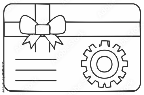 Line Art of a Gift Card with Ribbon Bow and Cog Wheel for DIY projects