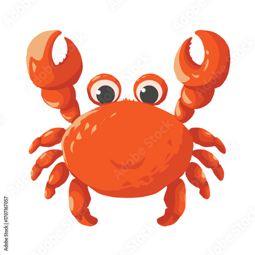 Cute cartoon crab vector illustration with smiling face and big claws, perfect for seafood restaurant mascot, children education design, summer beach theme, ocean animal clipart and holiday decoration