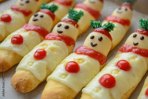 Christmas-shaped breadsticks, snowman design