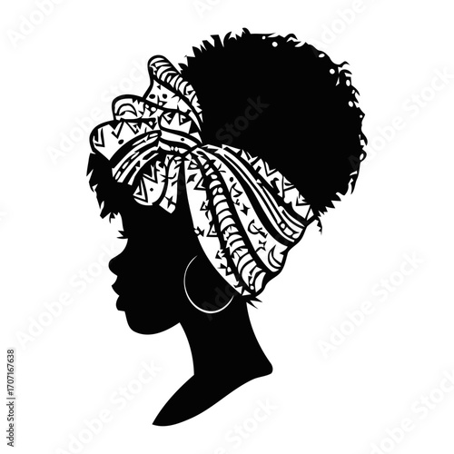 African Woman Silhouette: Headwrap, Afro, and Black Culture, silhouette of a girl with Hairband.
