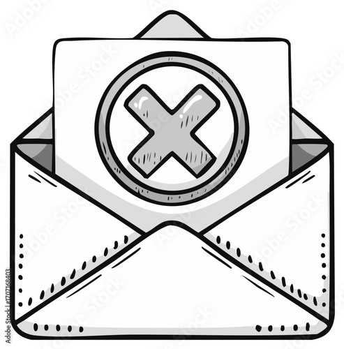 Illustrated email message failure icon with a cross mark inside an open envelope